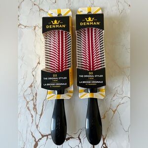 DENMAN D3 ORIGINAL CURL DEFINER & STYLER. 7 ROW CURLY HAIR BRUSH. Set of 2. NEW